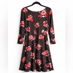 torrid Black Long-Sleeve Floral Fit & Flare Dress with Red Blooms